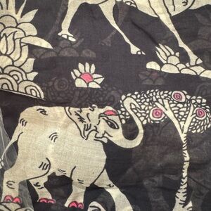 NWT LOFT Navy Long Scarf Animal Print Scarf elephants, deer etc 100% Cotton